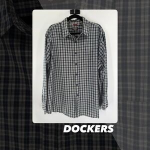 EUC Dockers Blue and Black Tartan Plaid Button Down Shirt